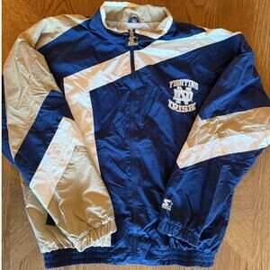 Vintage 90s Notre Dame Fighting Irish Starter Full Zip Jacket Navy Blue Gold XL